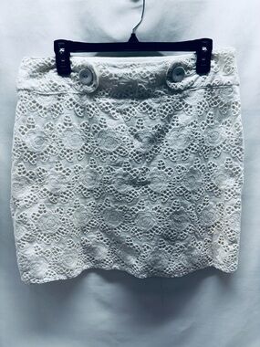 Cynthia Rowley Cotton White Eyelet Lined Skirt Zipper Size 12